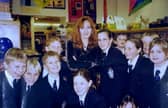 Author JK Rowling with pupils  from Millfield Preparatory School  in 1999