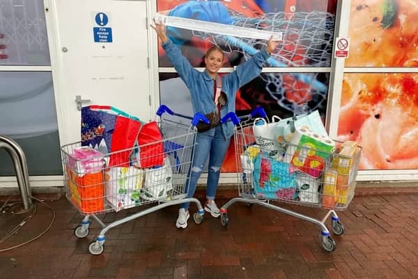 Only Fans star Amber O’Donnel at Tesco after shopping for her food parcel donations - Credit: SWNS