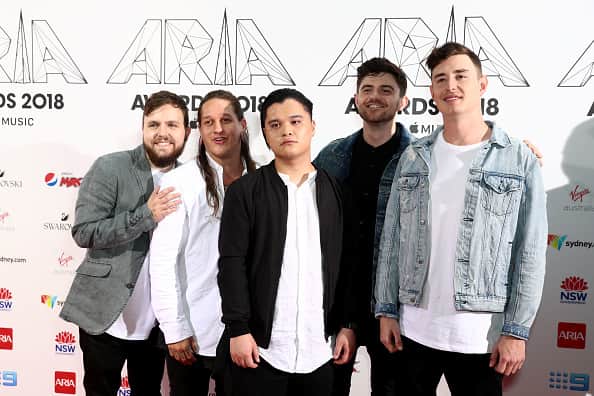 (from left) Rick Schneider, Jamie Hails, Ryan Siew, Daniel Furnari and Jake Steinhauser of Polaris arrive for the 32nd Annual ARIA Awards 2018 at The Star on November 28, 2018 in Sydney, Australia.  (Photo by Mark Metcalfe/Getty Images)