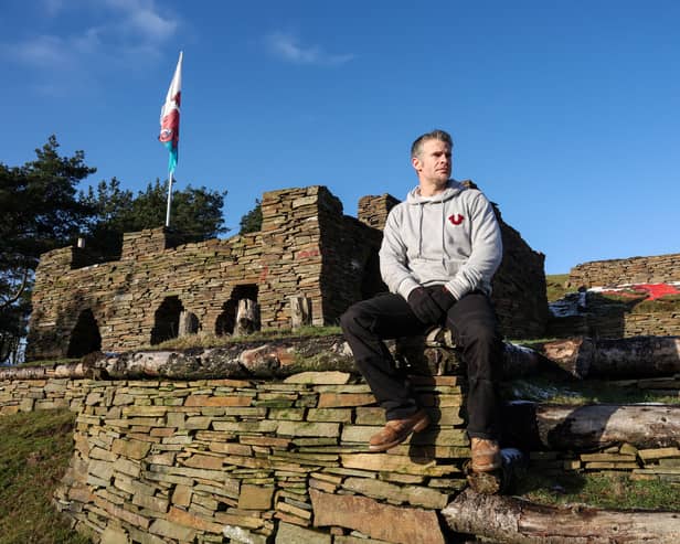 Mikey Allen at his 'therapy' castle in the Sirhowy Valley, South Wales.