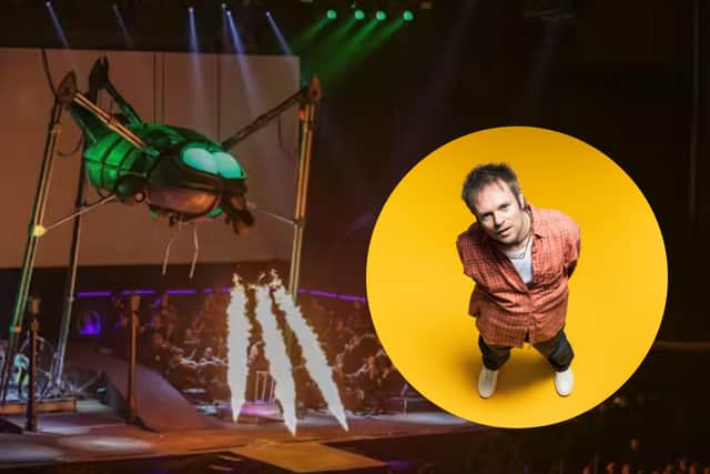 Enter Shikari's Rou Reynolds (inset) is set to tour the United Kingdom in 2025 as part of Jeff Wayne's iconic music, "The War of The Worlds." (Credit: The War of The Worlds/Paul Haries)