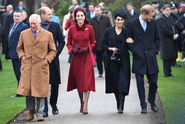 Could Prince Harry and Meghan Markle be heading back to the UK for Christmas? They are pictured here with King Charles, then the Prince of Wales, Prince William, Catherine, Princess of Wales, at St Mary Magdalene Church in Sandringham, Norfolk, on Christmas Day, 2018 (Photo by AFP via Getty Images)