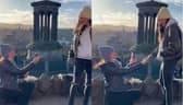 Heart-warming moment couple surprise each other during proposal.