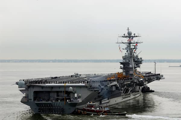 A fighter jet fell off the side of the American aircraft carrier USS Harry S. Truman while she was deployed in the Red Sea.