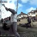 Terrifying moment thugs with gun, axe and sledgehammer attack bin men.