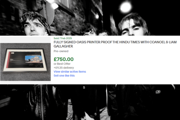 Another example of artwork proofs fetching a large value; on this occasion, the addition of a signature from a Gallagher brother adds to the prestige of the item.