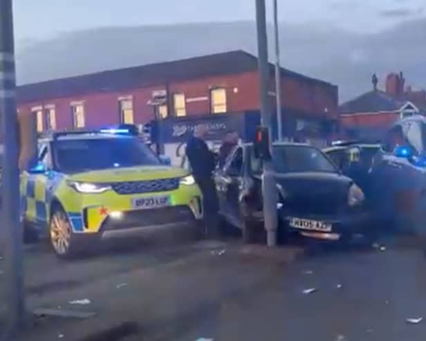 The scene of the crash in Blackpool Road after a police chase through the streets of Preston on Monday evening (April 21)
