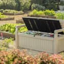 The Keter Eden storage bench can  hold 265 litres of garden goods