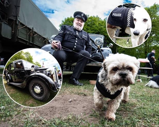 Jim Stott with his authentic 1940s police car at VE80 festival in Witton Park, Blackburn.