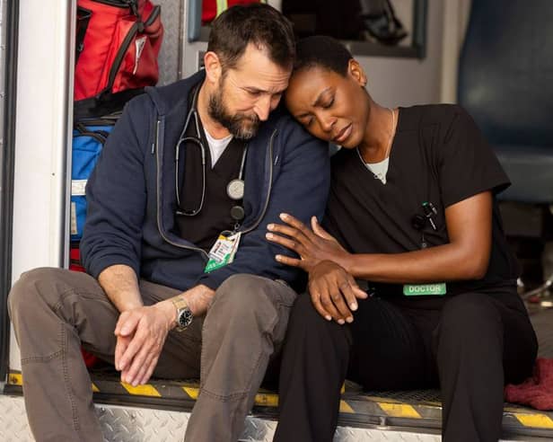 Noah Wyle, Tracy Ifeachor in The Pitt