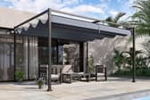 The pergola has a full-length retractable canopy to keep the sun off you