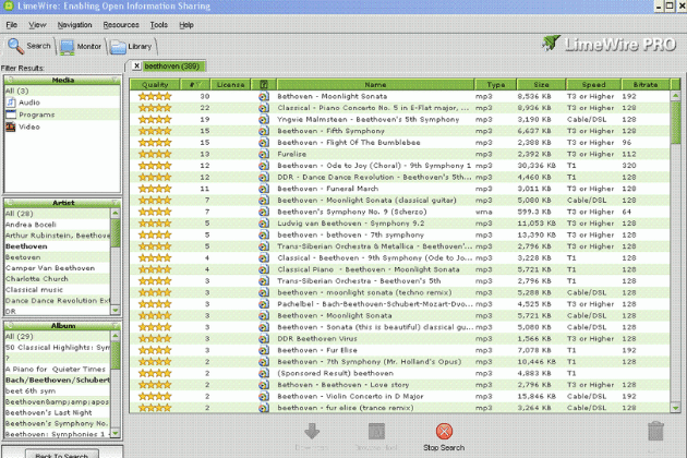 While a more popular option after the heat Napster received, LimeWire was one of two P2P clients notorious for containing malware, adware and the ease of downloading viruses.