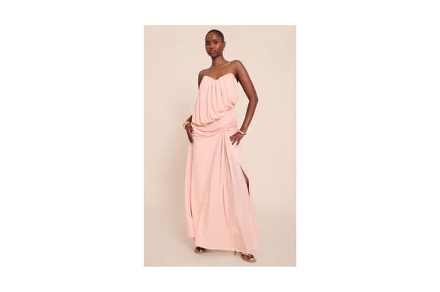 PrettyLittleThing Peach Wired Bandeau Drape Maxi Dress