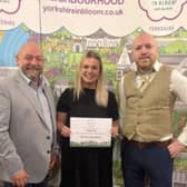 Jason Maxwell, Bethany Allen and Sam Ashby of the Harrogate BID team accepting the Gold award at this year’s Yorkshire in Bloom Awards in Tadcaster.