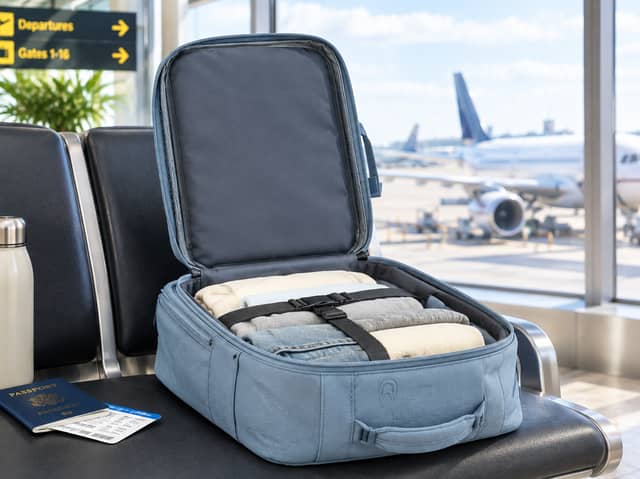 This 40x30x20cm Ryanair cabin backpack has multiple compartments, laptop storage and side bottle pockets.