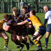 Harry Butler on the charge during Harrogate Pythons RUFC's home defeat to Goole RUFC. Picture: Simon Womersley