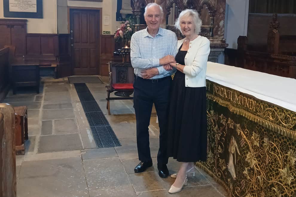 Val Backett and Ken Backett recreated a special moment from their wedding day by walking down the aisle at Christ Church in Harrogate, 64 years after they were married