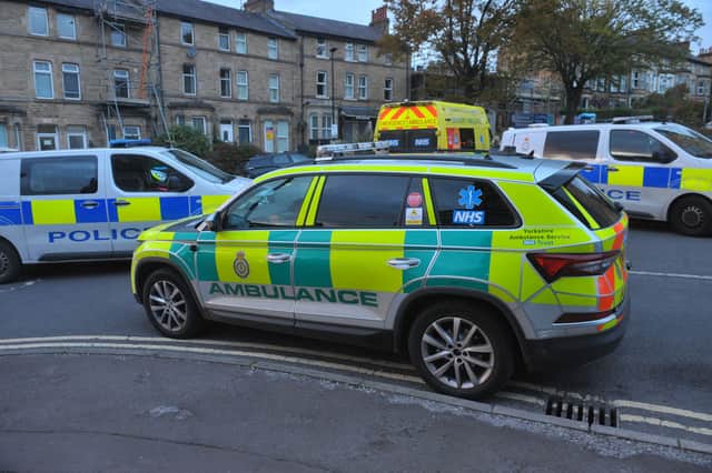 Police and ambulance vehicles at the junction of Franklin Road/Strawberry Dale, Harrogate, Saturday, October 17.