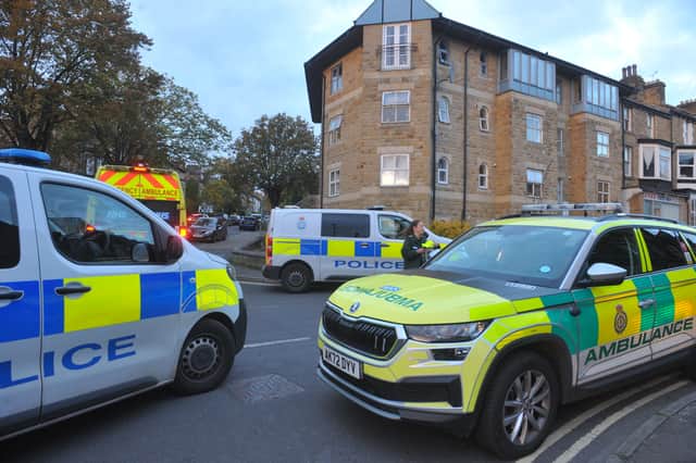 Police and ambulance vehicles at the junction of Franklin Road/Strawberry Dale, Harrogate, Saturday, October 17.