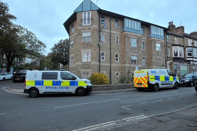 Police vans at the junction of Franklin Road/Strawberry Dale, Harrogate, Saturday, October 17.