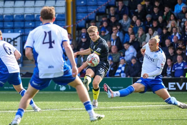 Ciaran McGuckin netted a fine first-half strike to give Harrogate Town the lead in Saturday's FA Cup clash with Bury FC. Picture: Matt Kirkham