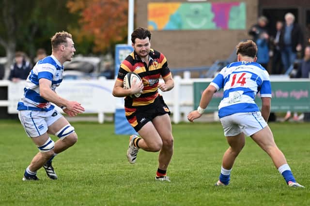 Conor Miller on the attack for Harrogate RUFC during Saturday's National Two North defeat at Tynedale RFC. Picture: Daniel Kerr