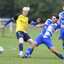 Kirk Deighton Rangers (blue kit) were held to a 1-1 draw by Boroughbridge AFC. Picture: Gerard Binks
