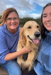 Abby with mum Claire Strachan, of Wetherby, and dog Skye.