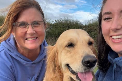 Abby with mum Claire Strachan, of Wetherby, and dog Skye.
