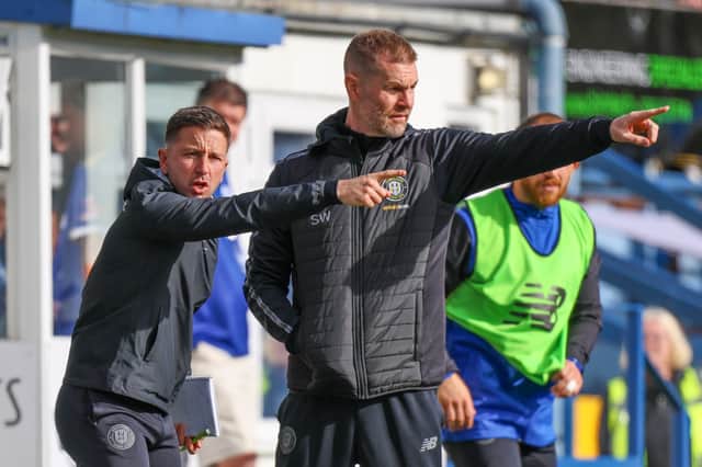 Harrogate Town owner-manager Simon Weaver, right, and Josh Falkingham point the way during last Saturday's 1-1 FA Cup draw at Bury FC. Picture: Matt Kirkham