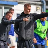 Harrogate Town owner-manager Simon Weaver, right, and Josh Falkingham point the way during last Saturday's 1-1 FA Cup draw at Bury FC. Picture: Matt Kirkham