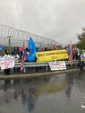 Despite heavy rain and strong winds, campaigners staged a demonstration outside RAF Menwith Hill in North Yorkshire on Sunday (October 25), calling for the closure of the military intelligence base