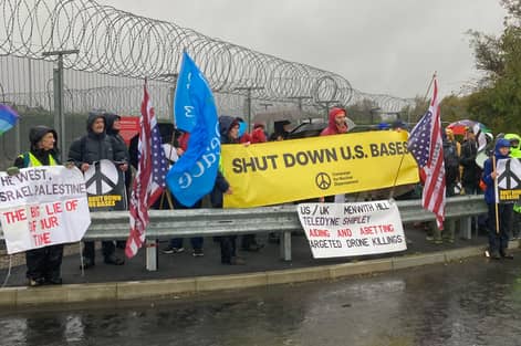 Despite heavy rain and strong winds, campaigners staged a demonstration outside RAF Menwith Hill in North Yorkshire on Sunday (October 25), calling for the closure of the military intelligence base