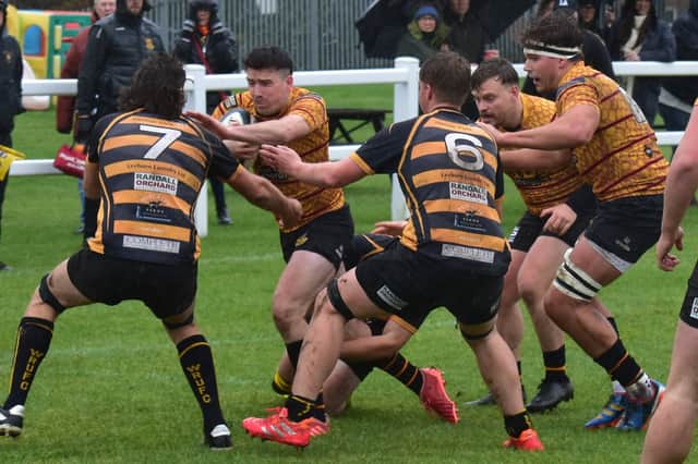 Max Sharp on the attack during Harrogate Pythons RUFC's home defeat to Wensleydale RUFC. Picture: Simon Womersley