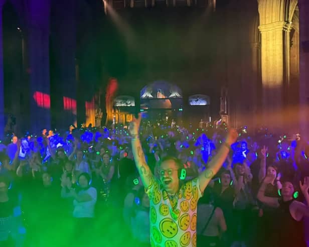  DJ Trev played to hundreds of ravers at a Silent disco at historic Ripon Cathedral.