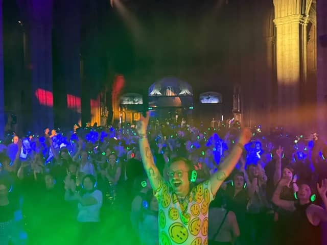  DJ Trev played to hundreds of ravers at a Silent disco at historic Ripon Cathedral.