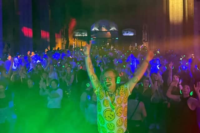 DJ Trev played to hundreds of ravers at a Silent disco at historic Ripon Cathedral.