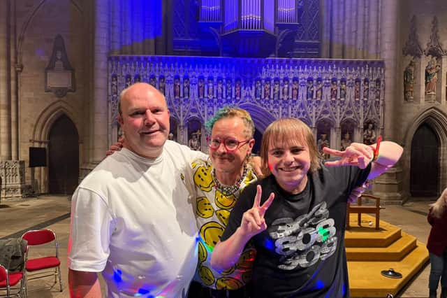 Harrogate DJs Andi Aikman, DJ Trev and Rory Hoy at Ripon Cathedral.