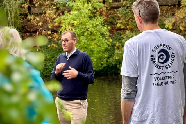 Environmental concerns - Harrogate and Knaresborough MP Tom Gordon visits Surfers Against Sewage at the River Nidd.