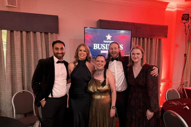 At the Stray Ferret Business Awards from left to right: Managing Director Zohaib Shahid, Care Assistant Marybeth Kirk, Senior Care Assistant Pauline Osborn, Care Coordinator Stephen Sanders, Administrator Elizabeth Hall.