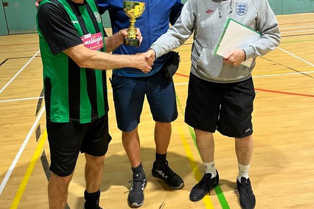 Mike Pyle (Strays 70's Captain) with GMWFL Officials.