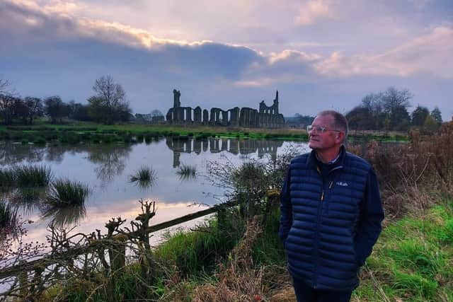 Knaresborough artist Simon Crawford at Byland Abbey.