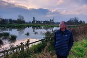 Knaresborough artist Simon Crawford at Byland Abbey.