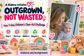 Karolina Gudes, founder of Kidora, with her daughter Sofia, promoting the free Outgrown, Not Wasted family clear-out challenge