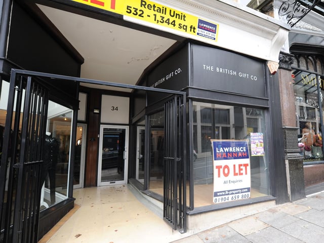 There are still a significant number of empty retail units lying empty in Harrogate town centre like this one on Parliament Street.