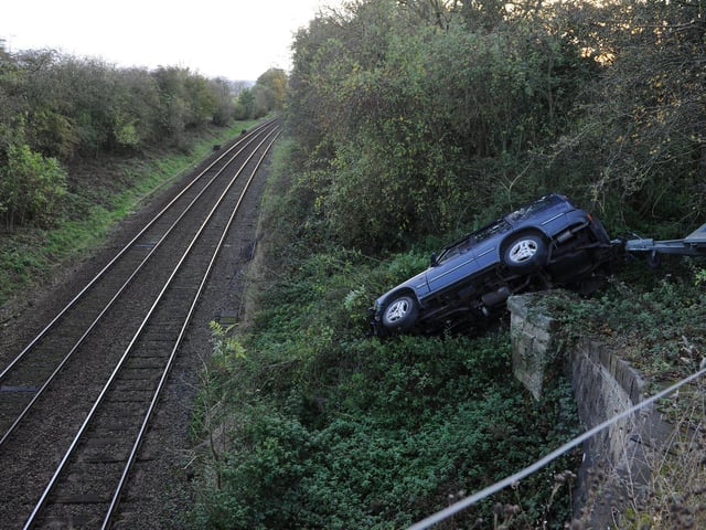 The Land Rover Discovery came off the road at Nab Bridge in Pannal.