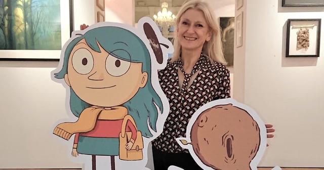Thought Bubble Festival tie-in - Karen Southworth, curator of the Mercer Gallery in Harrogate, with Hilda.