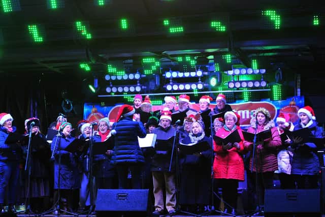 Reincantation's second big performance at the Harrogate Christmas lights switch-on. Picture: Gerard Binks.