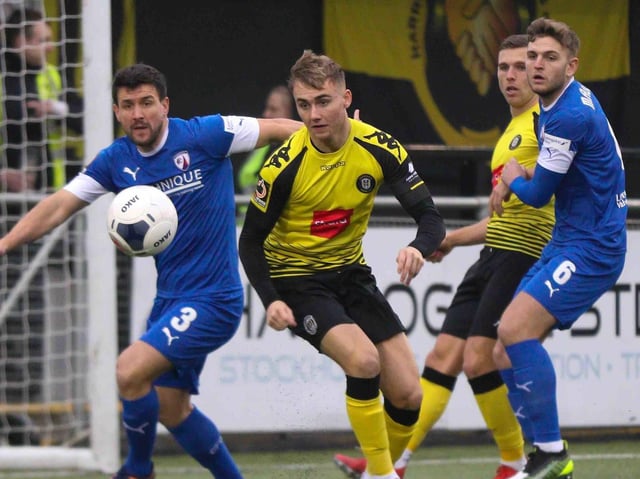 Jack Diamond in action for Harrogate Town against Chesterfield. Picture: Matt Kirkham