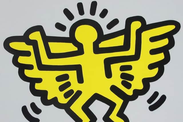 Part of a new exhibition at Harrogate gallery RedHouse Originals - Winged Angel by Keith Haring, screenprint in colour with embossing. (1990)